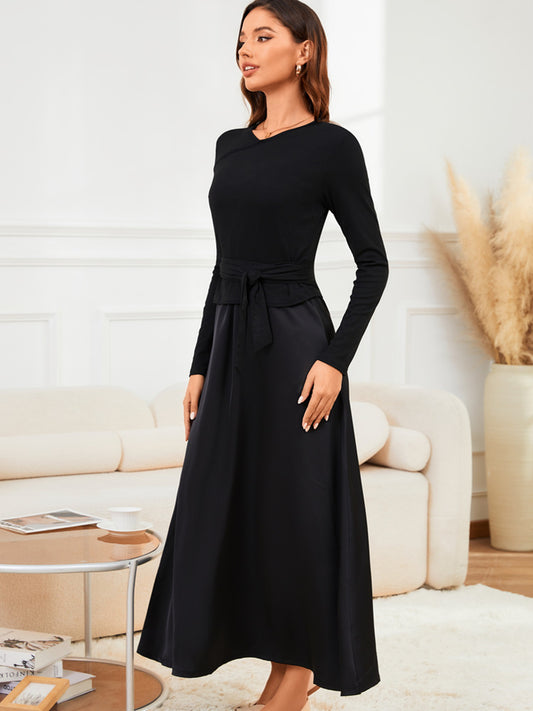 Knitted Cotton Top with a Satin Halter Long Skirt