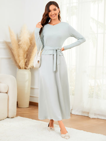Knitted Cotton Top with a Satin Halter Long Skirt