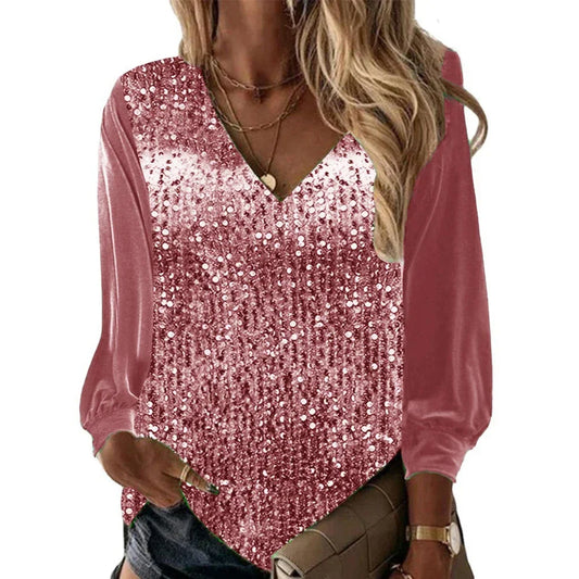 Women's Elegant Blouses Long Sleeve Tops Blouse Casual Shirts & Blouses Daily Long Sleeved Loose Regular Sequin Comfy Shirt Top