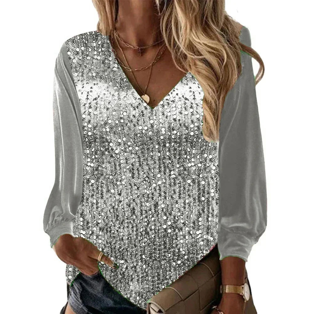 Women's Elegant Blouses Long Sleeve Tops Blouse Casual Shirts & Blouses Daily Long Sleeved Loose Regular Sequin Comfy Shirt Top
